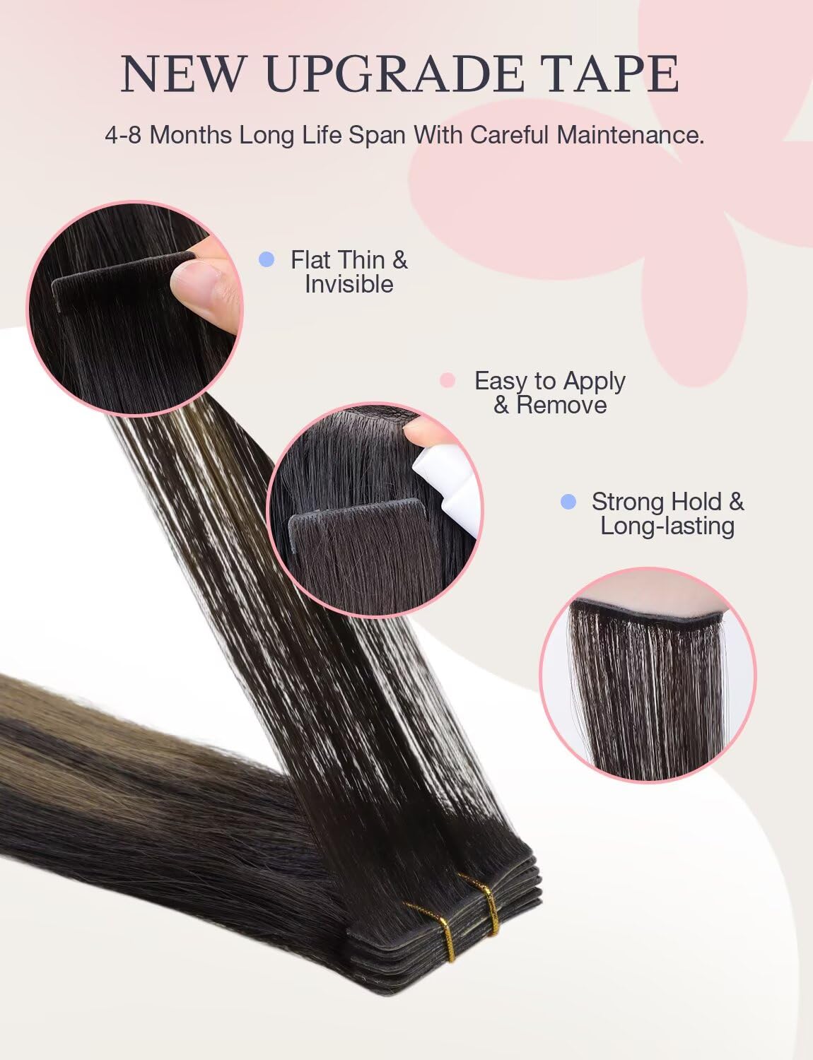 Invisible Tape In Human Hair Extensions - Dark Brown to Chestnut Brown | 10pcs, 16 Inch, Straight