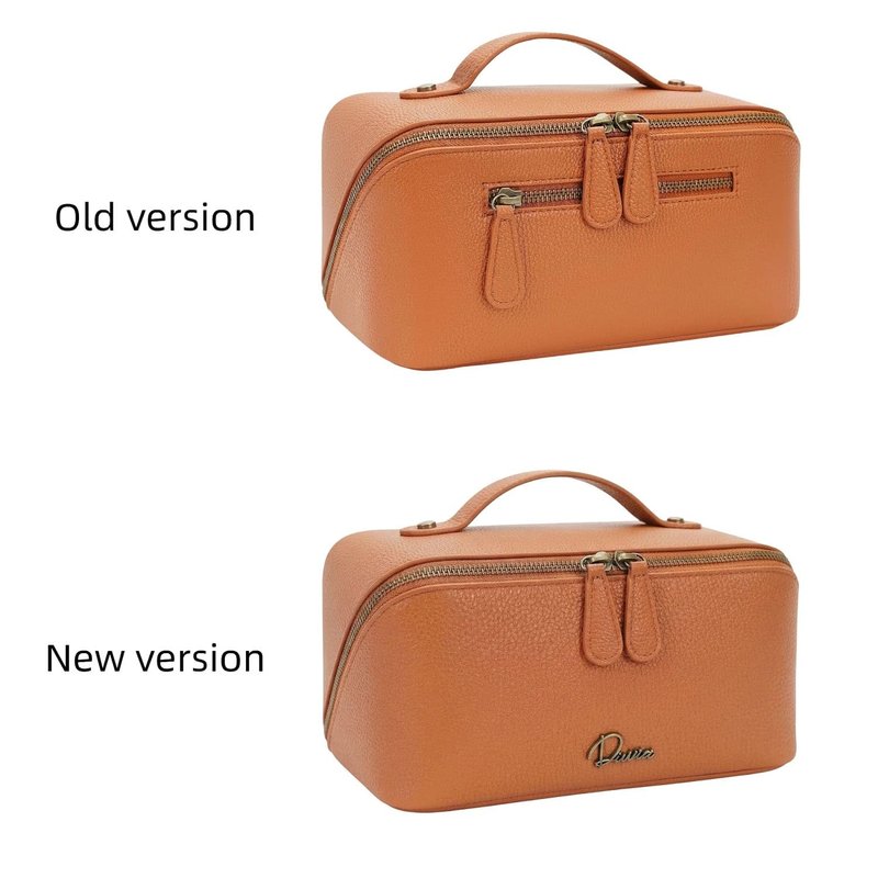 Divvia Travel Makeup Bag 3 Pcs Set, Waterproof Vegan Leather Toiletry Bag Organizer with Compartments & Handle, Cosmetic Bags for Women, Portable Travel Essentials Pouch (Large, brown)