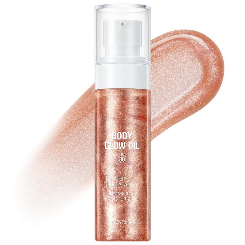 Rose Gold Body Glow Oil - SPF 30 Lightweight Sunscreen & Moisturizer | Quick-Absorbing Shimmer Lotion, 2 oz