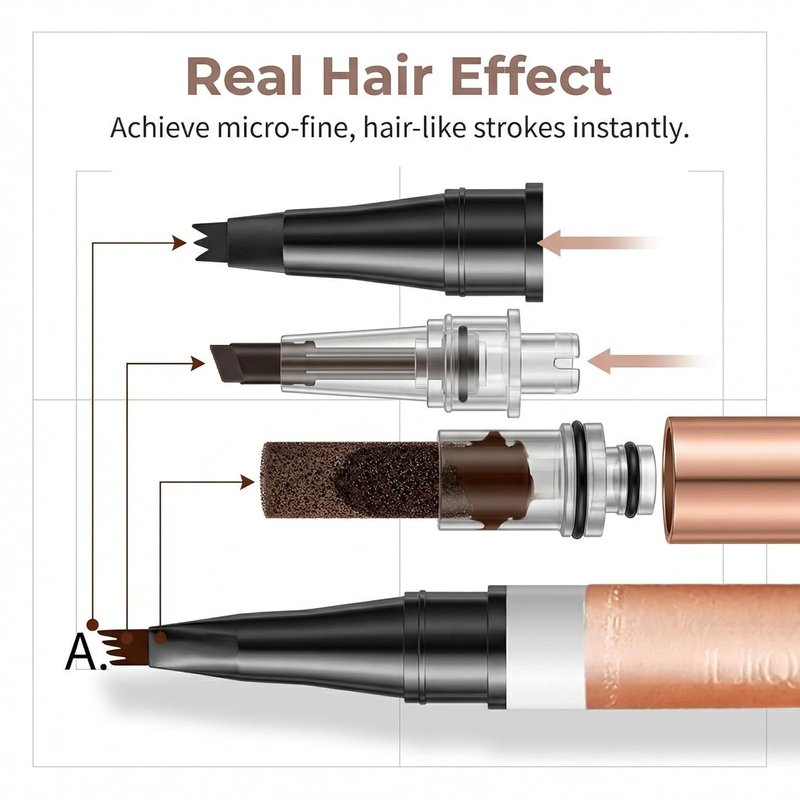 4-Tip Eyebrow Pen - Waterproof Long-Lasting Brow Pencil | 6 Colors Available, Dark Brown