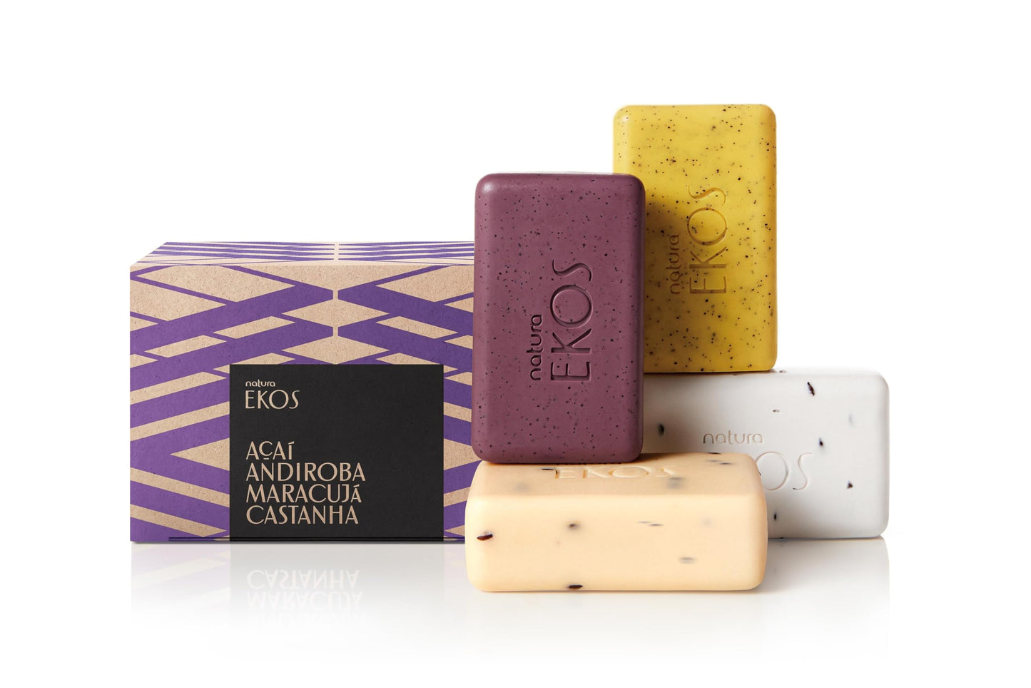 natura - Exfoliating Bar Soap Gift Set (4 Pack) Brazil Nut, Andiroba, Açaí & Passion Fruit - 100% Vegetable Oils, Vegan & Fair-Trade, Gentle Exfoliation, Brazilian Beauty Secrets - 3.5oz (100g)