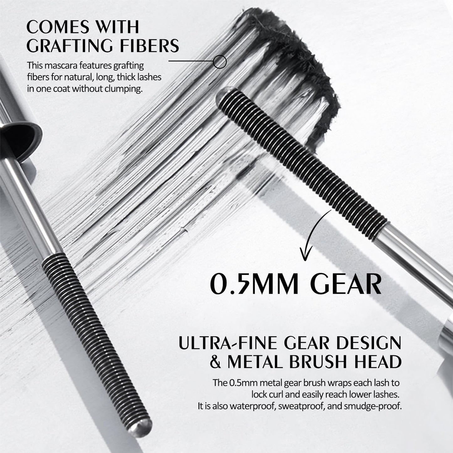 KYDA Washable Metal Mascara, Extra Slim Super Curling Voluming Eyelash, Bristleless Metal Mascara Brush, Lasting No Flaking Pigment