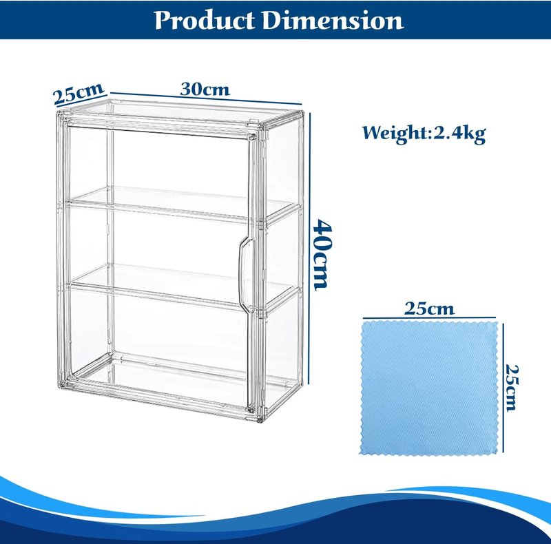 Acrylic Display Case - 2 Pack with Magnetic Door & Adjustable Dividers | Stackable 3-Tier Organizers