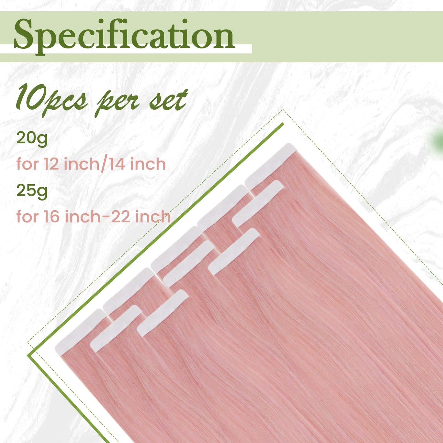 RUNATURE Tape in Hair Extensions Human Hair Light Pink 18 Inch 25g 10pcs