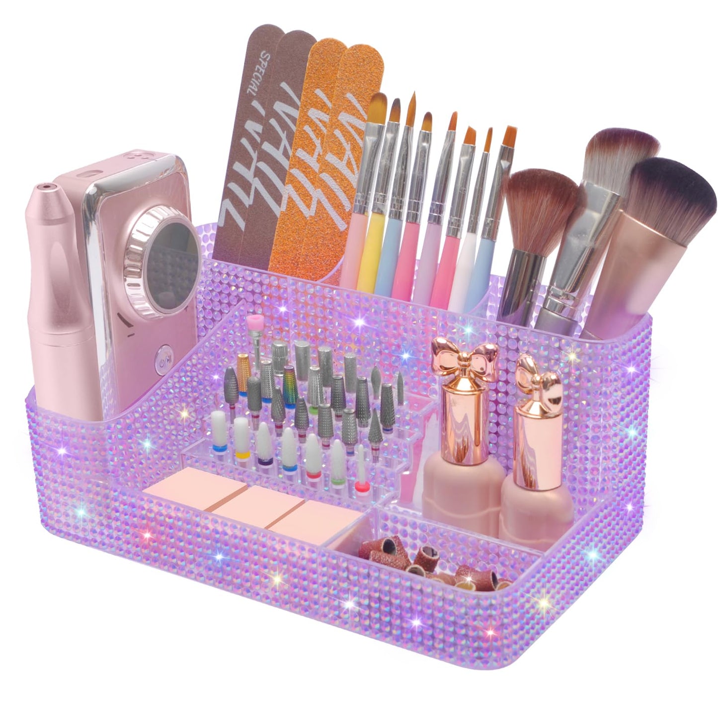 ANRUI Nail Drill Bit Holder, 28 Holes Plastic Nail Drill Machine & Bits Storage Case, Professional Nail Desk Organizer for Manicure Tools Gift for Women and Girls- Diamond Purple