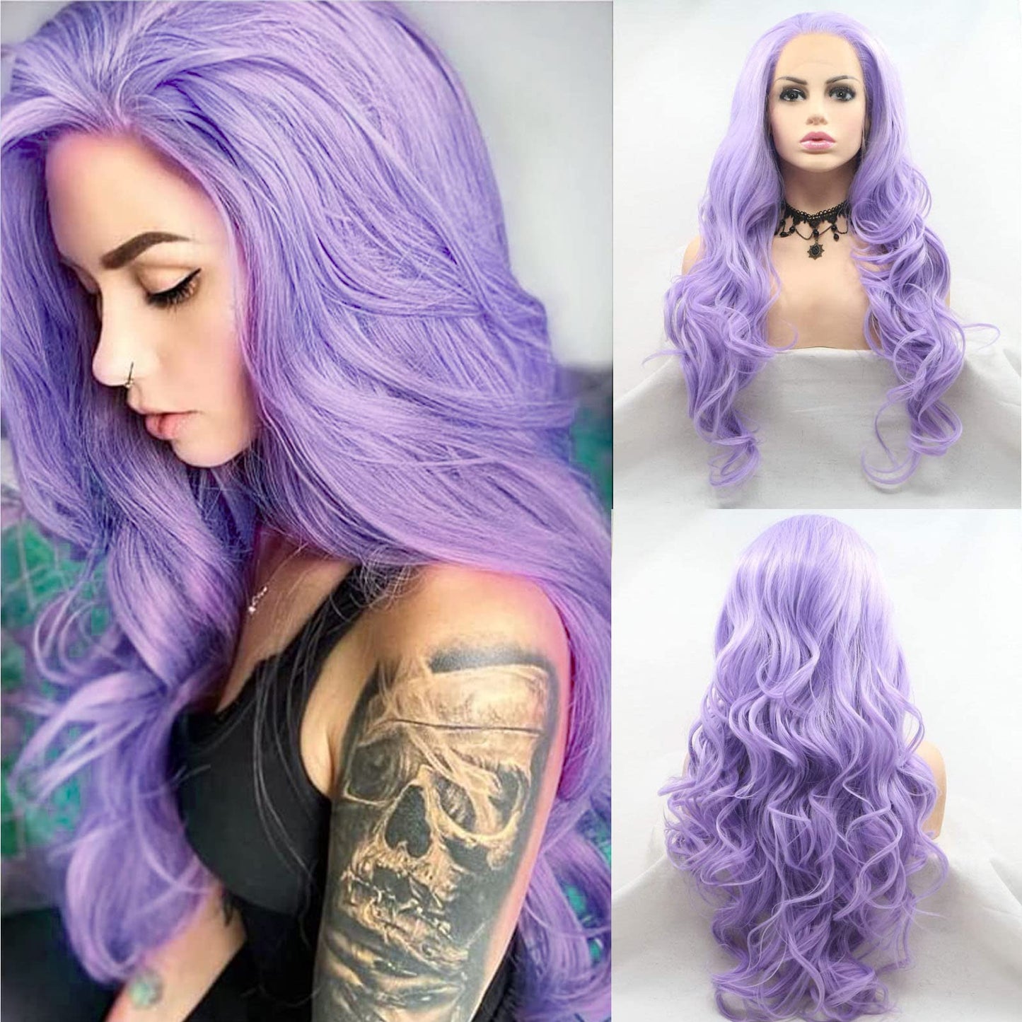 AFBeauty Purple Wig Lace Front Synthetic Hair Long Heat Resistant Wavy Middle Part Wigs for Women Natural Hairline Lilac Lavender Colour 22 Inches Hand Tied Lace Wig Drag Queen Cosplay Daily