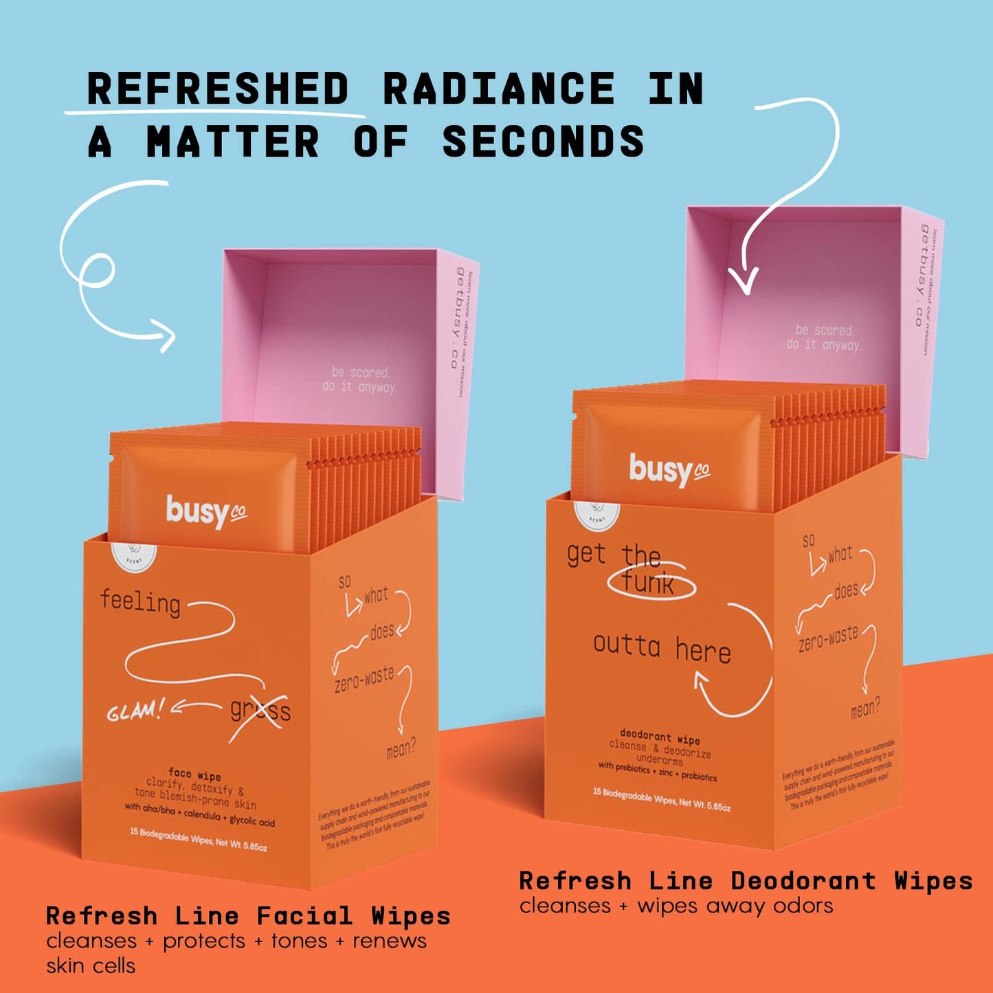 Refresh Line Deodorant Wipes - 45ct Deodorant for Women with Zinc, Probiotics & Prebiotics - Individually Wrapped - Sweat Wipes to Naturally Cleanse Skin & Remove Sweat & Odor