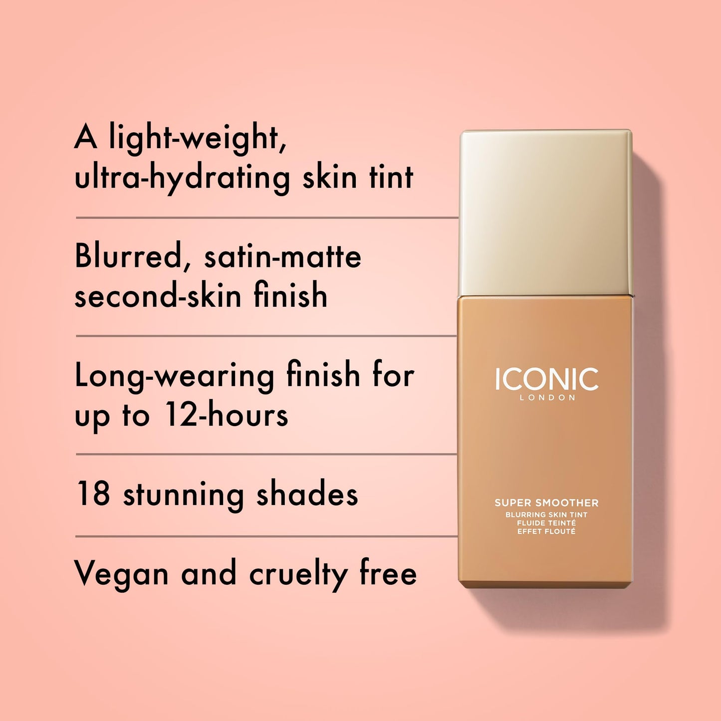 ICONIC LONDON Super Smoother Blurring Skin Tint | Light to Medium Coverage, Hydrating, Ultra-Lightweight Tinted Moisturizer, Cruelty-Free, Vegan Makeup (Warm Medium) 1.01 Fl oz