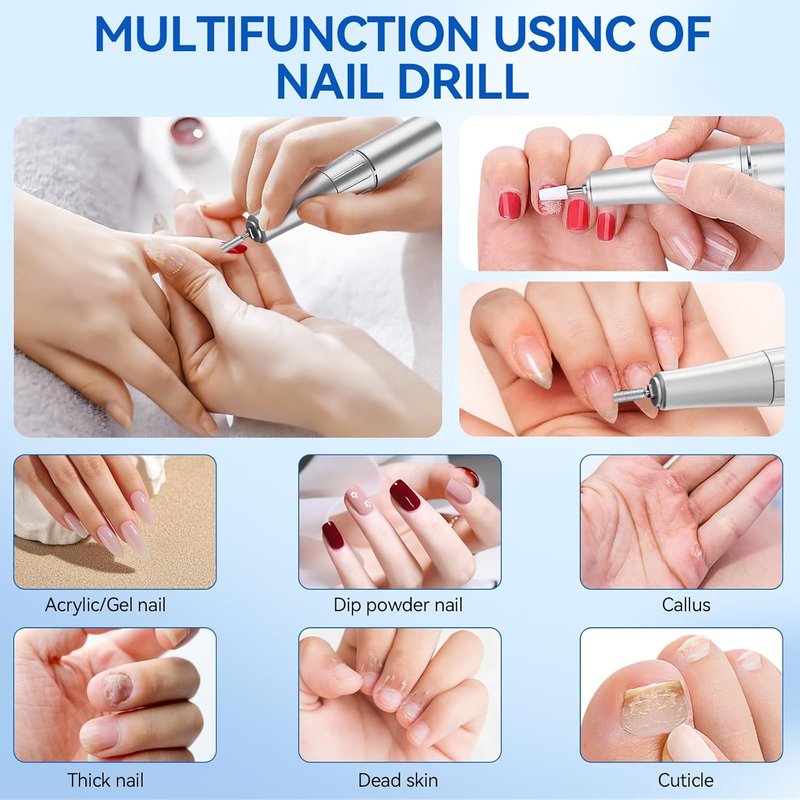 Professional Electric Nail Drill - 45000RPM Nail File with 12 Bits | Gel & Acrylic Manicure (White)