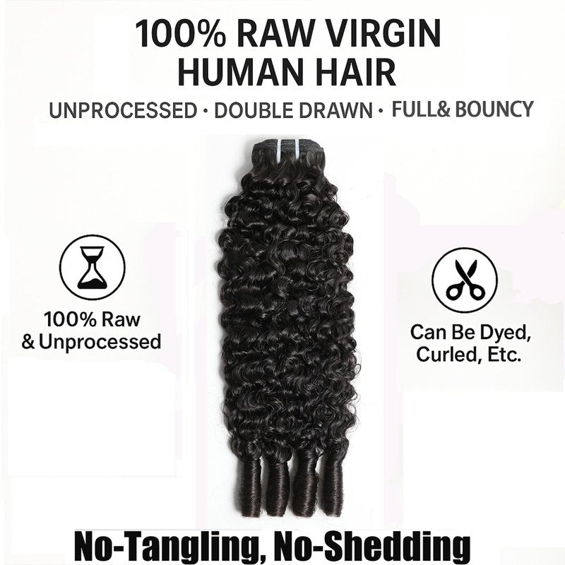 BELE Burmese Curly Bundles Human Hair 16 Inches 100% Unprocessed Quick Weave 3c4a Water Wave with Spiral Curly End Real Human Hair Extensions Natural Black