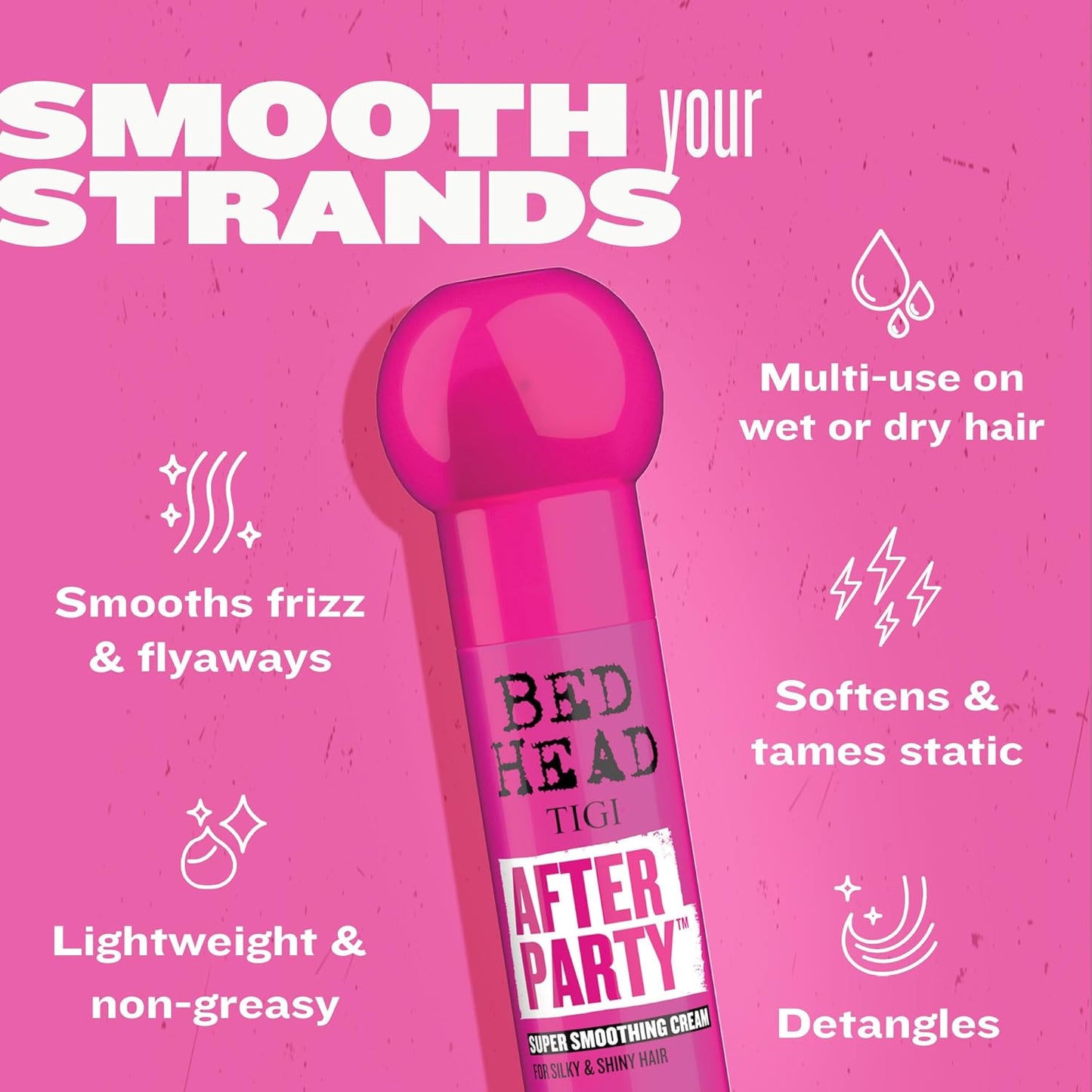 TIGI Bed Head After Party Smoothing Cream - Frizz Control Hair Care | 2-Pack, 3.38 Oz Each, Summer Fruit Scent