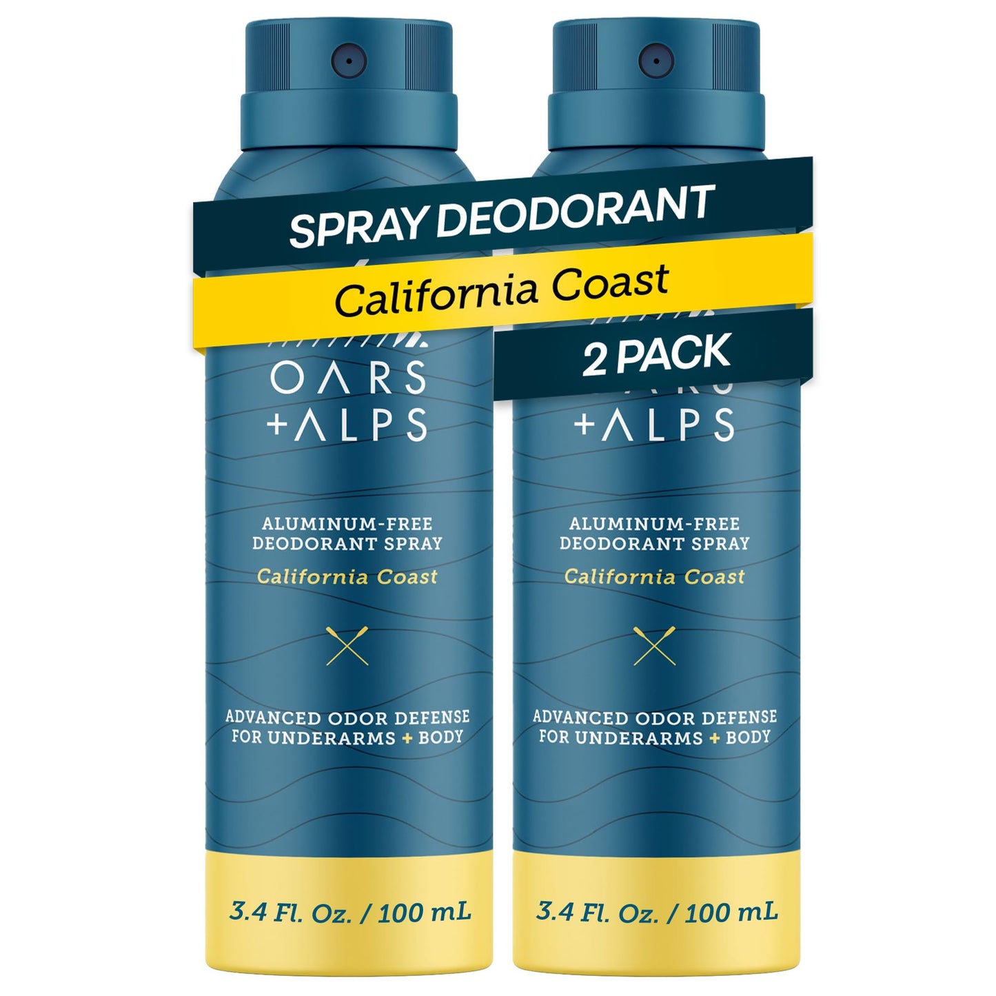 Oars + Alps Aluminum Free Men's Whole Body Deodorant Spray, 2pk, 3.4oz