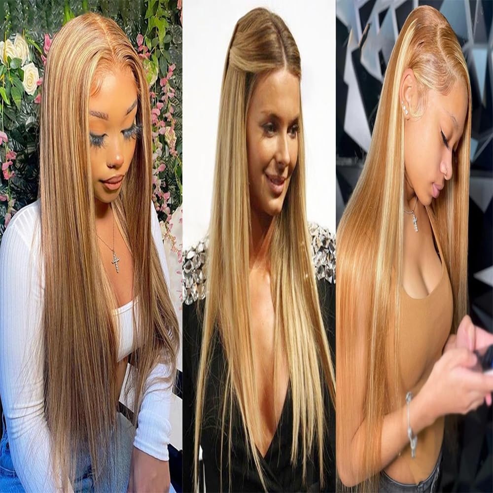 Blonde Human Hair Bundles P27/613 Straight Human Hair Bundles Brazilian Virgin Remy Hair Extensions Double Weft P27/613 Honey Blonde Straight Bundle 8 10 12 inch