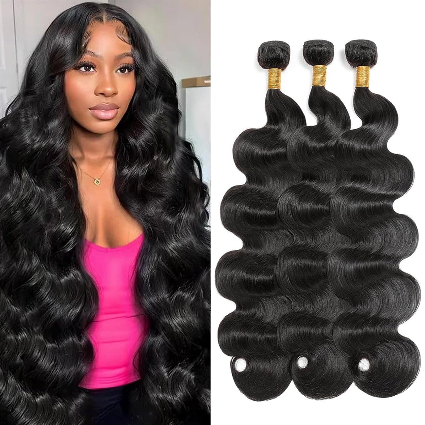 Asxdovig 12A Human Hair Bundles 10 12 14 Inch Body Wave Bundles Human Hair 100% Unprocessed Brazilian Virgin Weave 3 Bundle Real Natural Black Wet and Wavy Human Hair Extensions 1B Color for Women