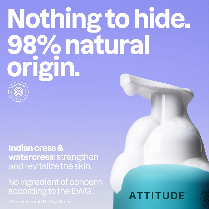 ATTITUDE Foaming Hand Soap, EWG Verified, Plant and Mineral-Based Ingredients, Vegan and Cruelty-free Personal Care Products, Unscented, 10 Fl Oz