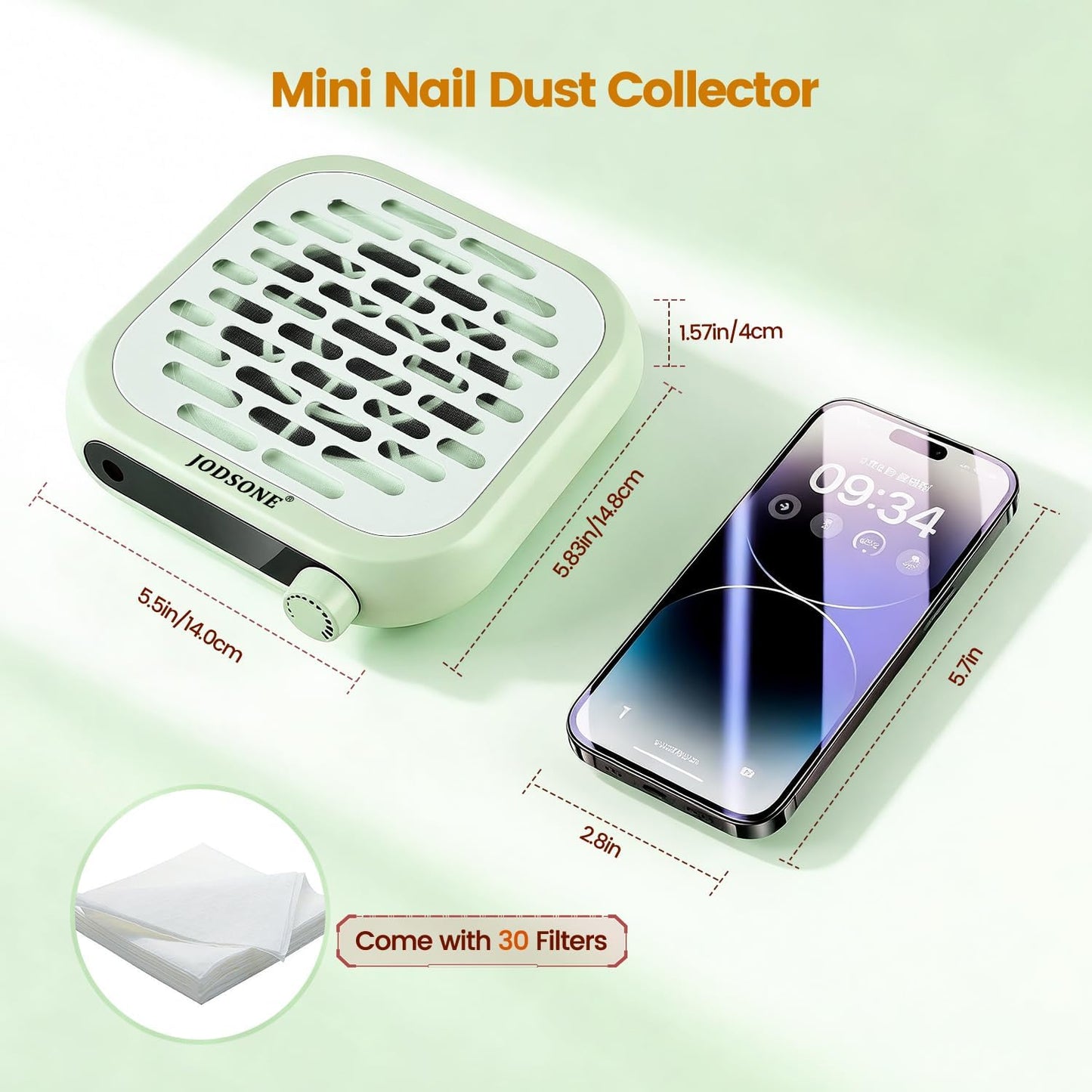 Mini Nail Dust Collector - 6000RPM Powerful Suction for Nail Salon | Portable & Compact Design, Green