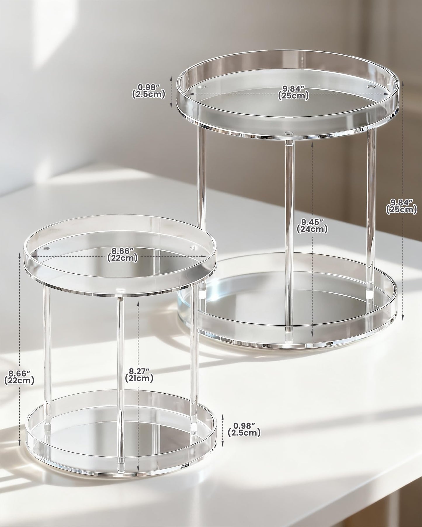 Lolalet 360 Degree Rotating Acrylic Perfume Organizer Stand, 2 Tiers Clear Perfumes Holder Display Rack, Makeup Skincare Organization for Vanity Bathroom Countertop -Large, Clear