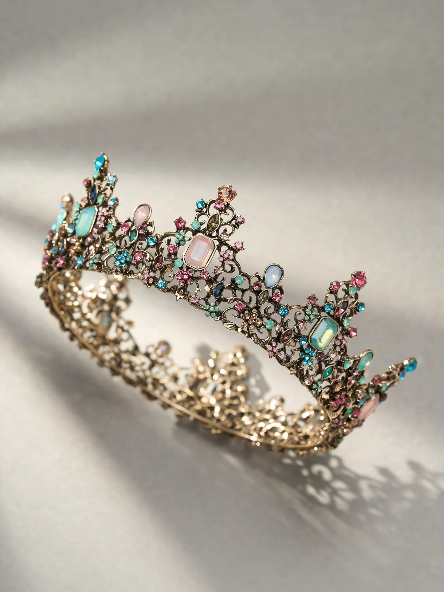 SWEETV Jeweled Baroque Queen Crown - Rhinestone Wedding Crowns and Tiaras for Women, Costume Party Hair Accessories with Gemstones,Victoria