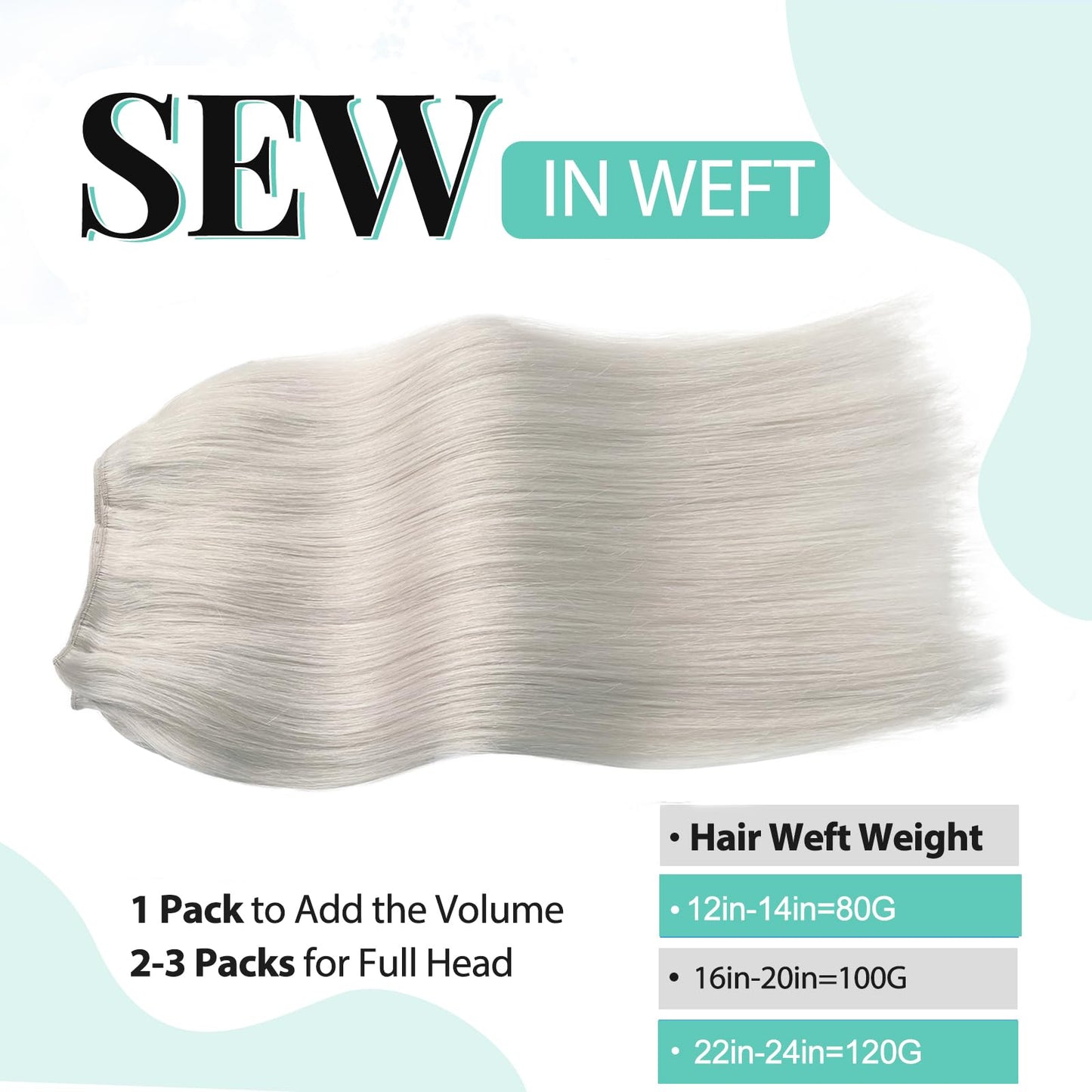 Sew in Hair Extensions Human Hair Weft Silvery Grey Hair Extensions Sew in Real Human Hair Invisible Weft Human Hair Colored Weaving Hair for Full Head 14inch 80g