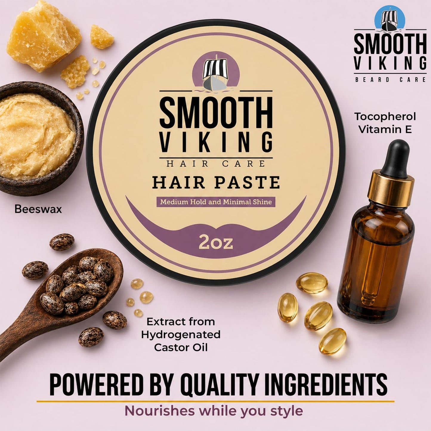 Smooth Viking Hair Paste for Men - Natural Matte Styling Paste for Textured Messy Hairstyle Hair Cream, Hair Styling Cream with Minimal Shine & Medium Hold Hair Products for Men, Made in USA, 2oz
