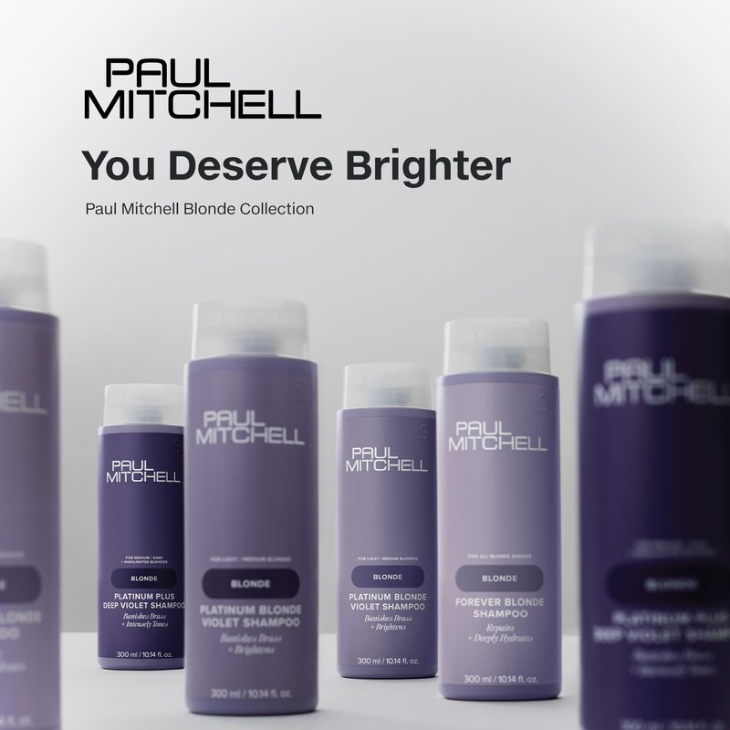 Paul Mitchell Platinum Blonde Violet Shampoo, Banishes Brass + Brightens, Ideal for Light to Medium Blonde, Silver, Gray or White Hair, 10.14 fl oz