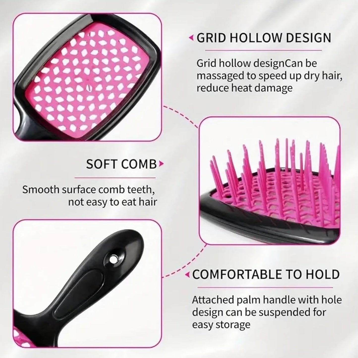 Detangling Hair Brush Set - 2PCS Curly Hair Detangler with Scalp Massage | Black & Pink