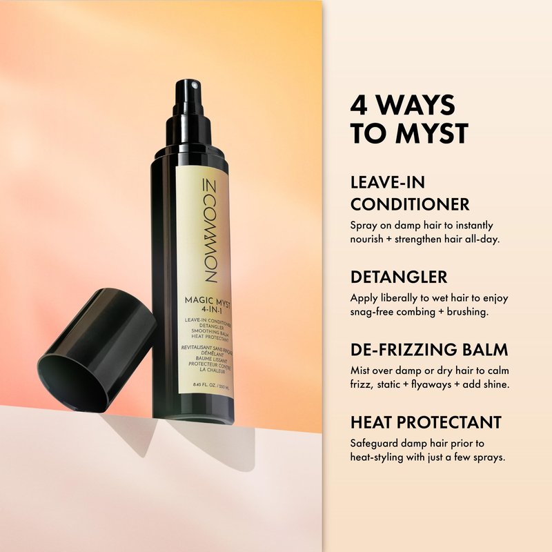 IN COMMON Magic Myst 4-in-1 Spray - Detangler, Anti-Frizz Smoothing, Heat Protectant & Shine Finisher, Hair Styling Mist for All Hair Types, 8.45 Fl Oz.