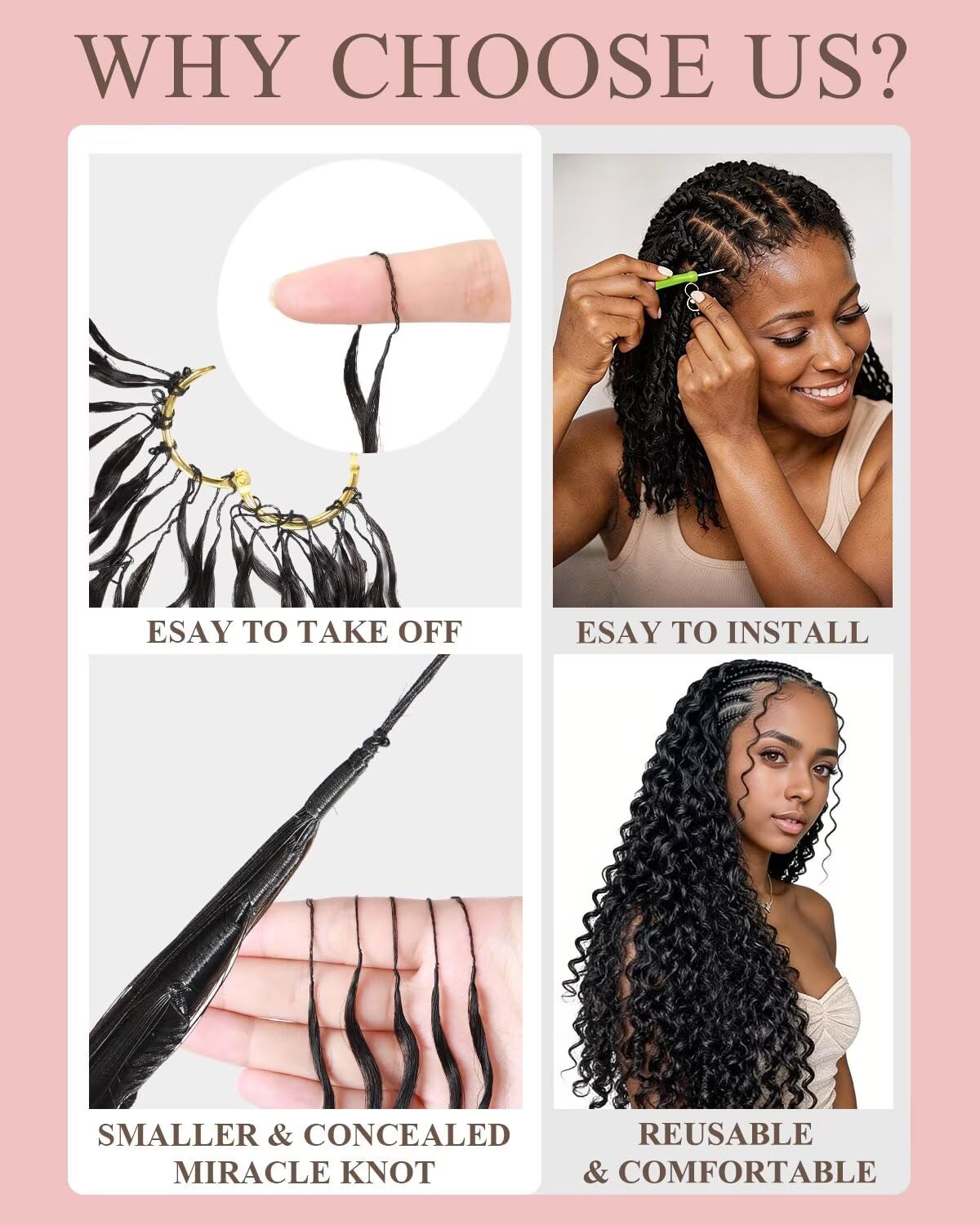 12A Human Crochet Hair for Boho Braids 3 Bundles 14 Inch 100g Deep Wave Braiding Hair for Bohemian Knotless Braids 100% Unprocessed Brazilian Virgin Miracle Knots Crochet Hair Natural Color