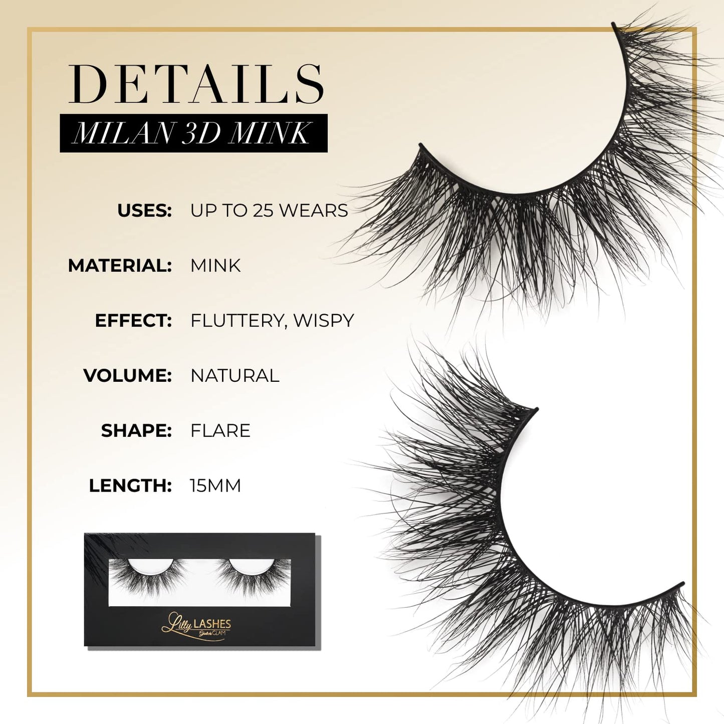 Lilly Lashes 3D Mink Eyelashes - Wispy & Natural Look, Reusable Up to 25x | Fluffy Strip Lashes