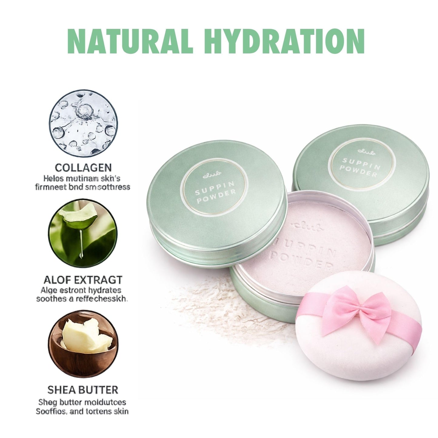 Club Suppin Matte Setting Clear Powder Foundation + Overnight Skincare with Shea Butter, Amino Acids & Aloe Extract, 2EA