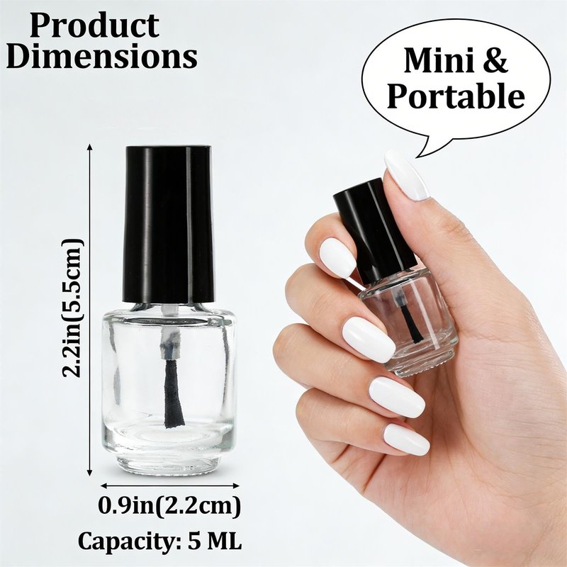 ZENFUN 50 Pack 5 ml Empty Nail Polish Bottles with Brush Cap, Clear Nail Polish Containers with 6 Funnel in Bulk, Glass Refillable Nail Bottles, Empty Fingernail Polish Bottle for Nail Art, Samples