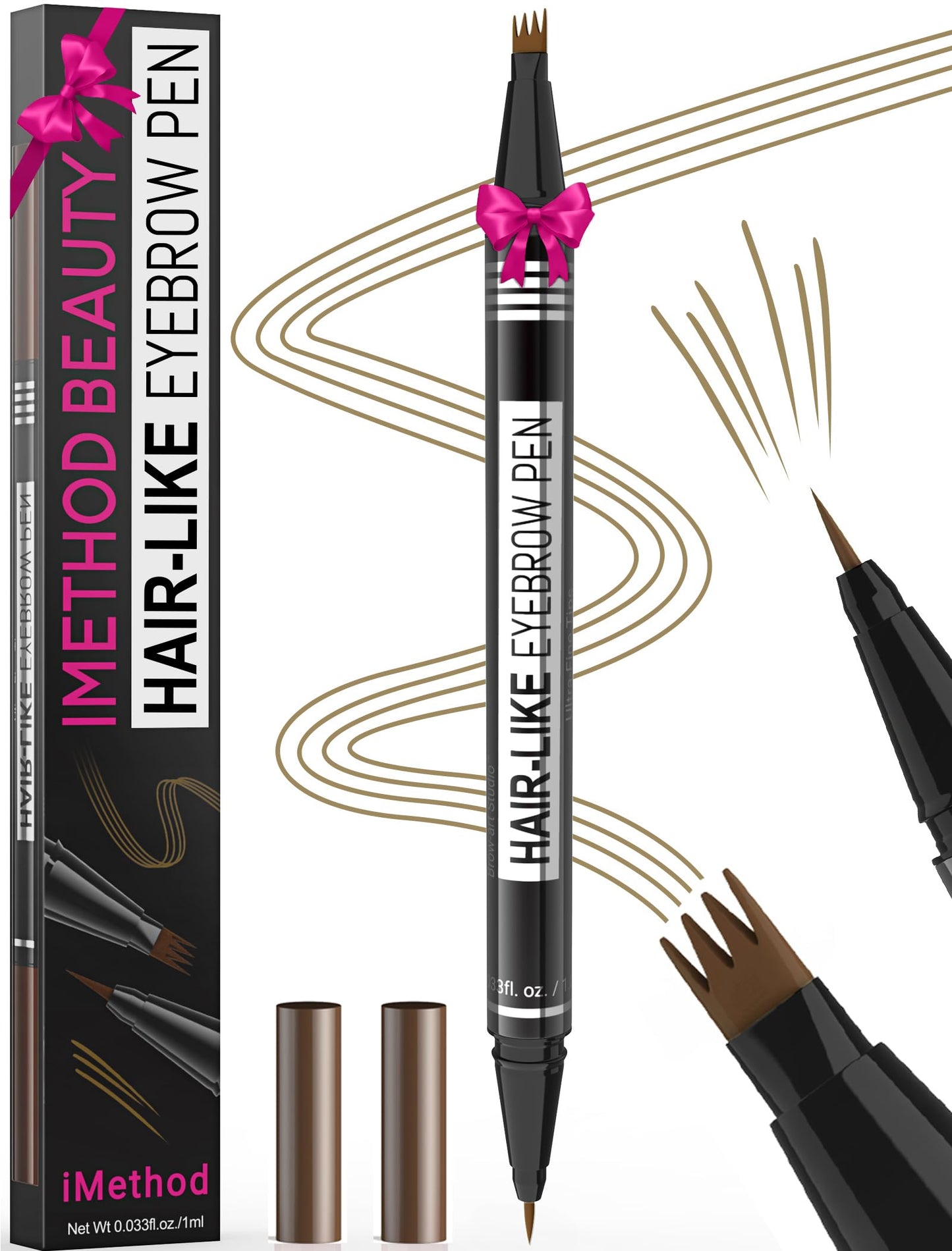 iMethod Eyebrow Pen - Eyebrow Pencil Dual-Ended Eye Brow Pencils for Women with 4-Fork-Tip & Precise Brush-Tip Create Natural Hair-Like Brows, Last All-Day