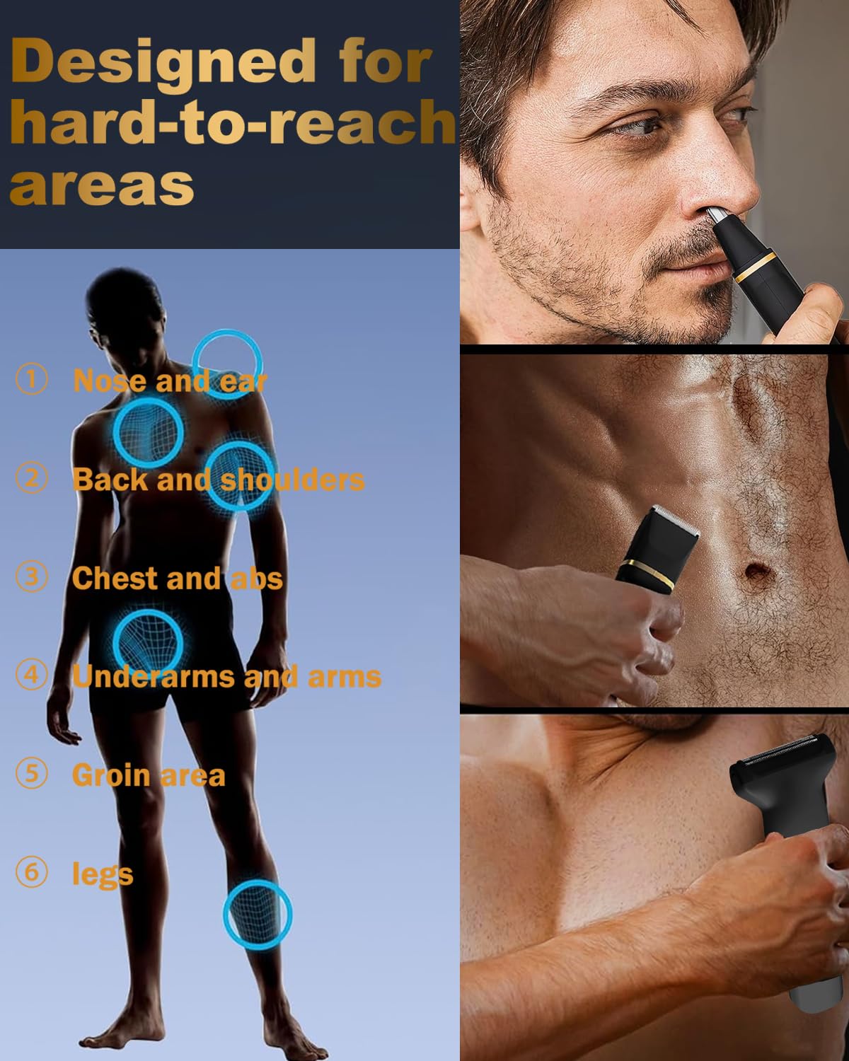 Beard Trimmer for Men,Manscape 3-in-1 Electric Razor Groin Groomer,IPX7 Waterproof Wet/Dry,Versatile Body Hair Trimmer for Ball/Beard/Nose,USB Rechargeable & Nose/Shaves Head,Christmas Gifts for Men