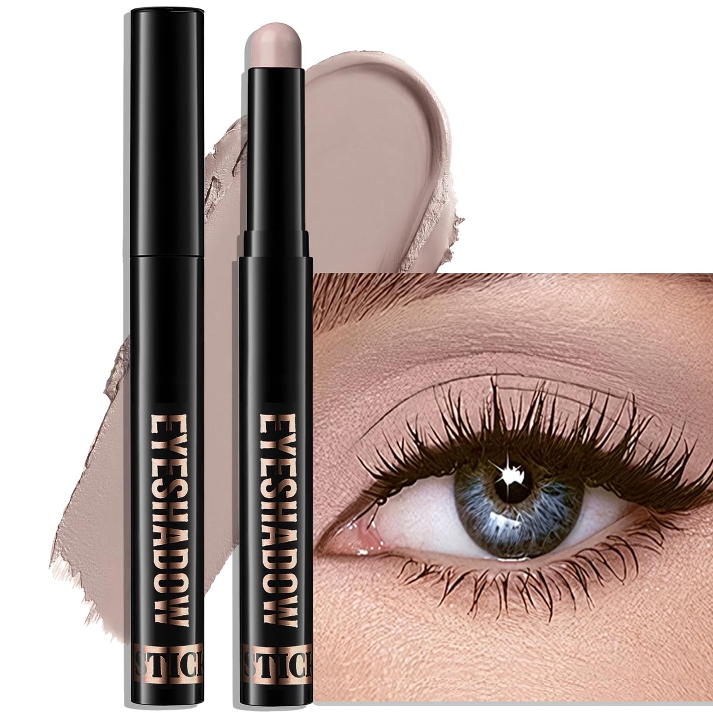 Wugbc Eyeshadow Stick Light Taupe, Matte Cream Eye Shadow Stick Waterproof Nude Neutral Eyeliner Brightener Pencil Crayon Long-Lasting Eye Highlighter Makeup for Older Women Easy to Use High Pigmented