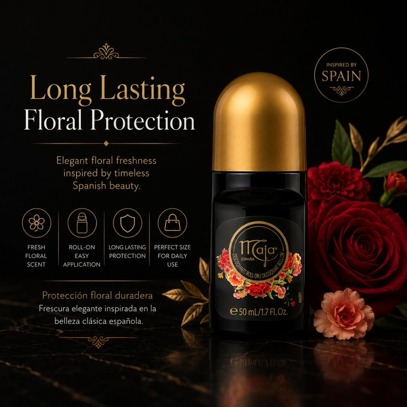 Maja España Roll-On Deodorant for Women 50 mL / 1.7 Fl Oz – Long Lasting Floral Fragrance, Elegant Daily Protection, Quick Dry Roll-On Desodorante Floral Mujer 3 Pack