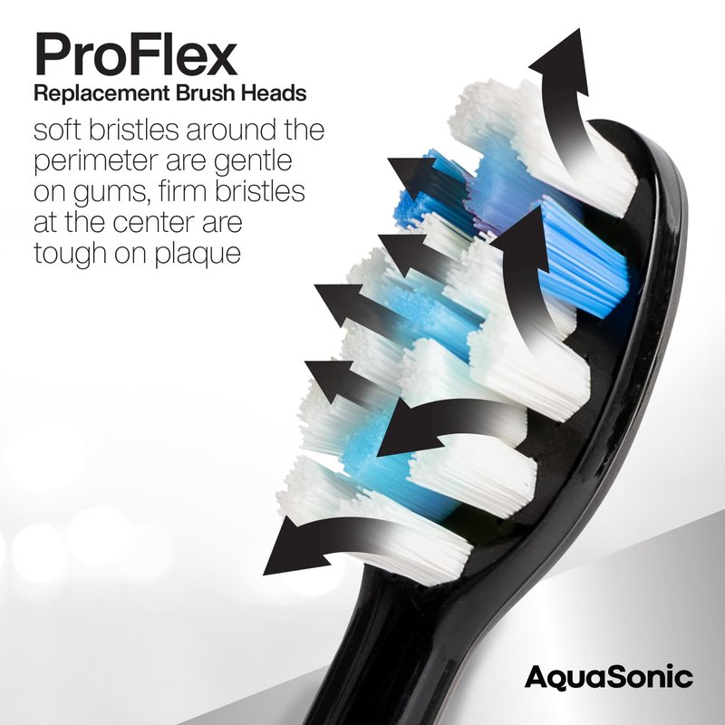 AquaSonic Genuine Proflex Replacement Brush Heads | ADA Accepted | for Whiter Teeth & Gum Care | Compatible with Duo Series PRO and Others (8 Pack Black & White)