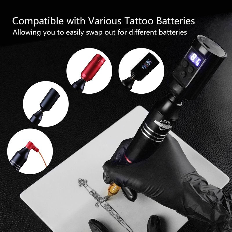 Wireless Tattoo Kit for Beginners - Tattoo Machine with 2pcs 1200 mAh Capacity Power Supply, Tattoo Pen Kit with 10Pcs Tattoo Cartridge Needles Transfer Papers and 2mm Tatoo Practice Skin