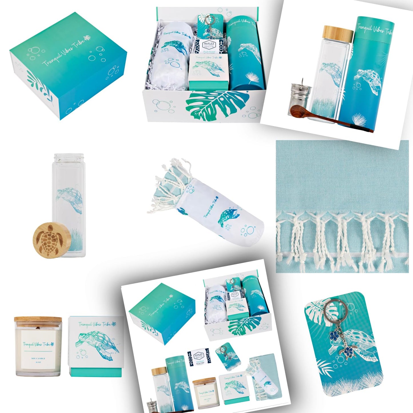 Mother's Day Mom Birthday Bridesmaid Graduation 7 Piece Gift Set | Gifts for Women | Hand Picked Beautifully Packaged | Luxury Spa Gift Featuring Naples Soap Company | Tranquil Vibes Tribe™