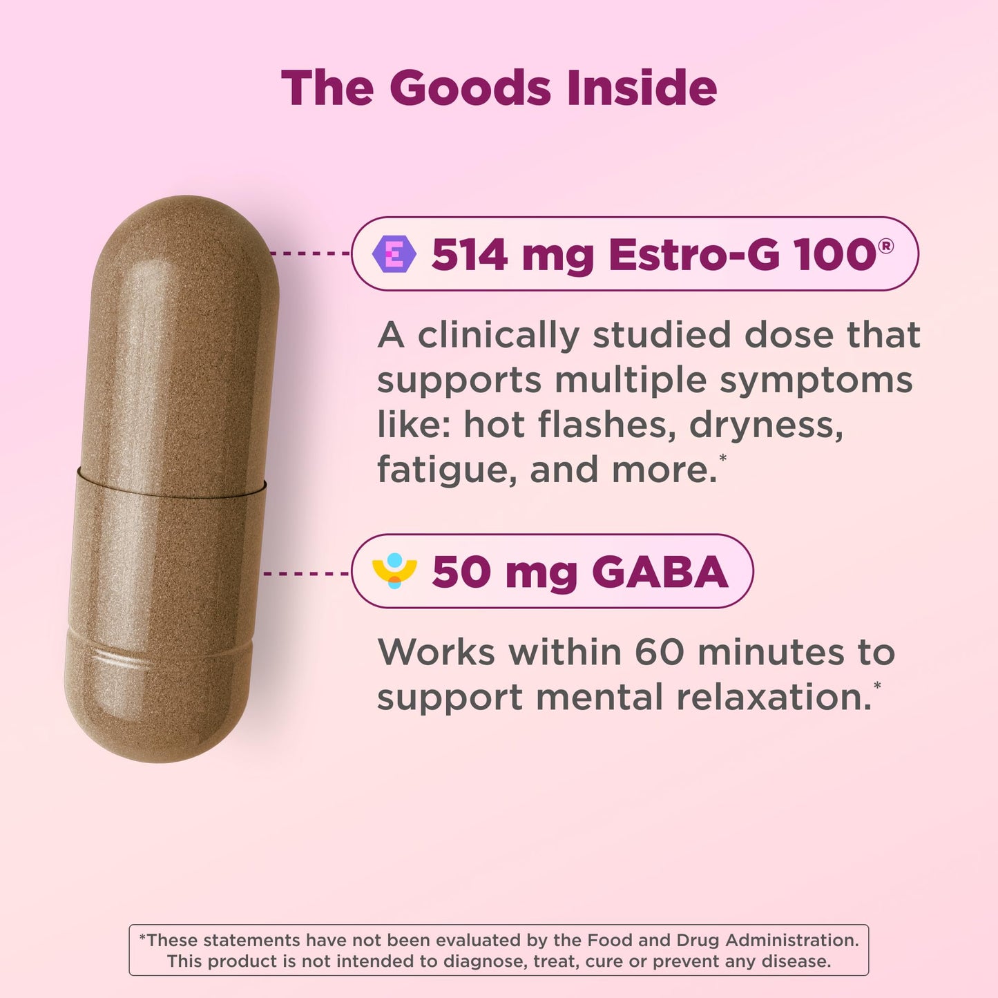 OLLY Mellow Menopause Supplements for Women, Supports Hot Flashes, Vaginal Dryness & Occasional Mood Swings,* Estro-G100®, GABA, Vegan Capsules, 1 Month Supply - 30 Count