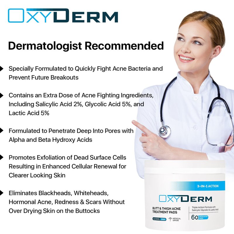 Butt & thigh Acne Treatment Pads - Exfoliating Pads to Eliminate Acne Causing Bacteria. Removes Pimples, Blemishes & Ingrown Hairs for the Buttocks & Thigh Area for Both Men & Women.