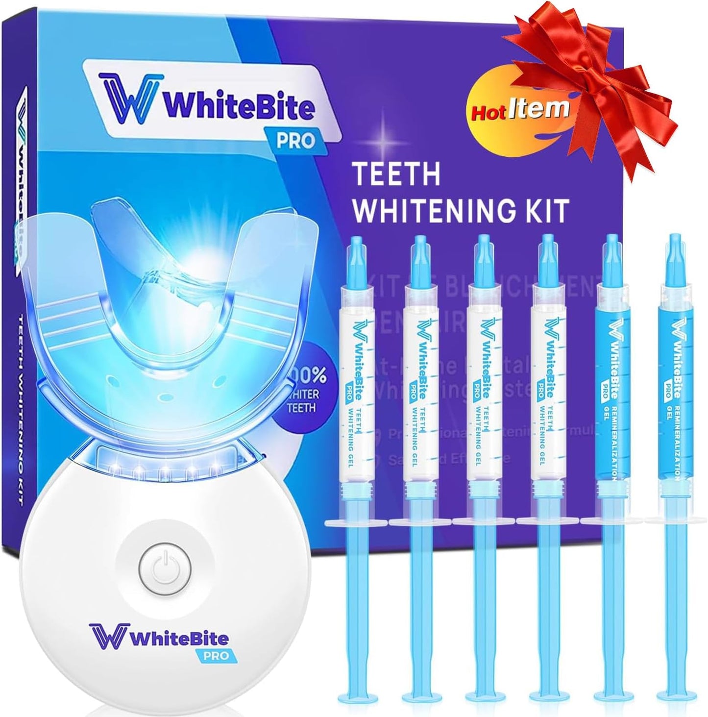 Teeth Whitening Kit for Sensitive Teeth - 4 Whitening & 2 Remineralizing Gels | LED Light System for Fast Results