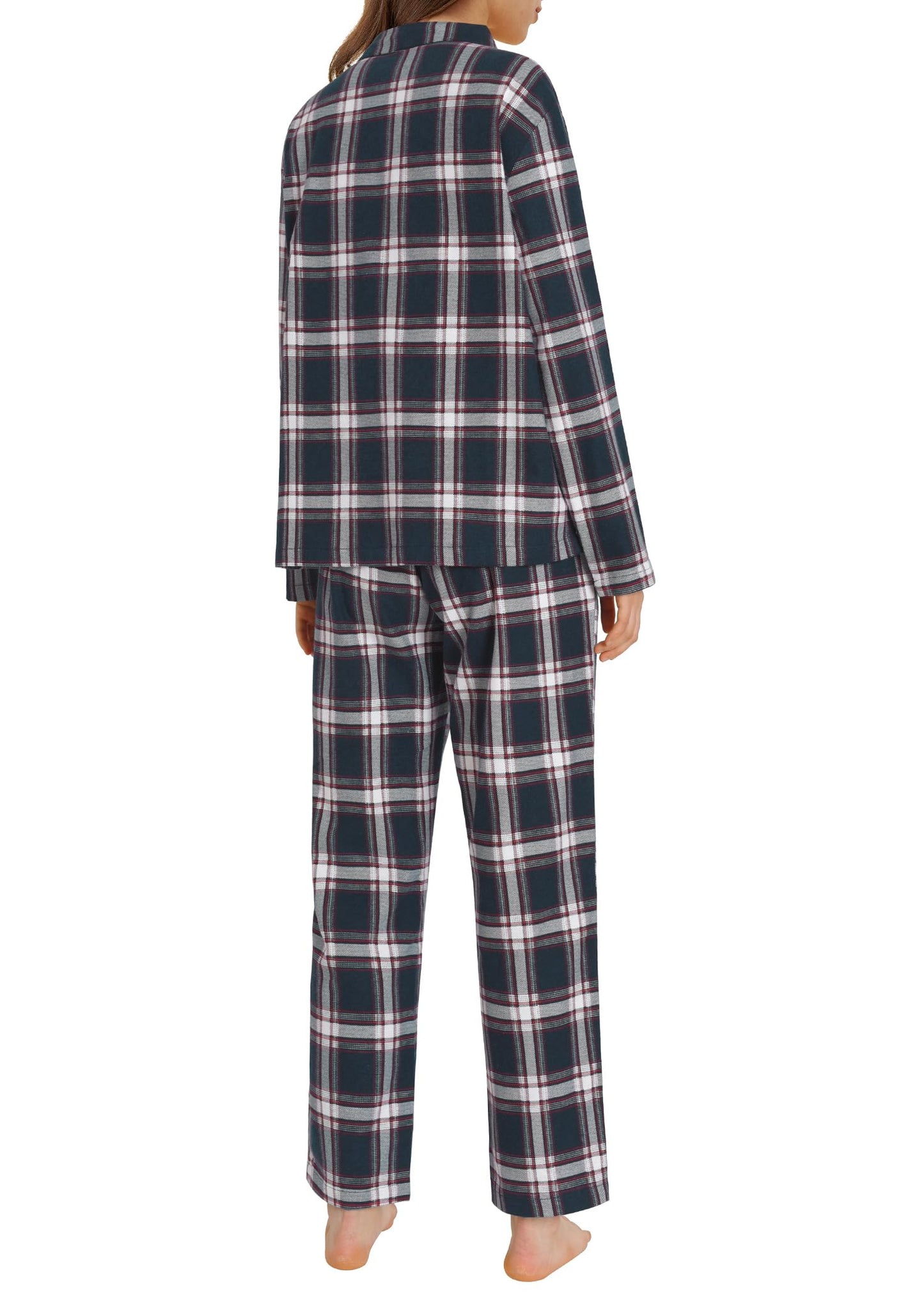 Latuza Women's Petite Flannel Pajama Set Soft Cotton Button Up PJs Set S Navy & White