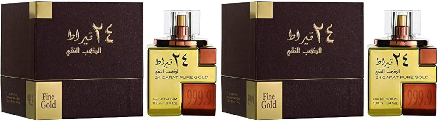 Lattafa Perfumes 24 Carat Pure Gold for Unisex Eau de Parfum Spray, 3.4 Ounce (Pack of 2)