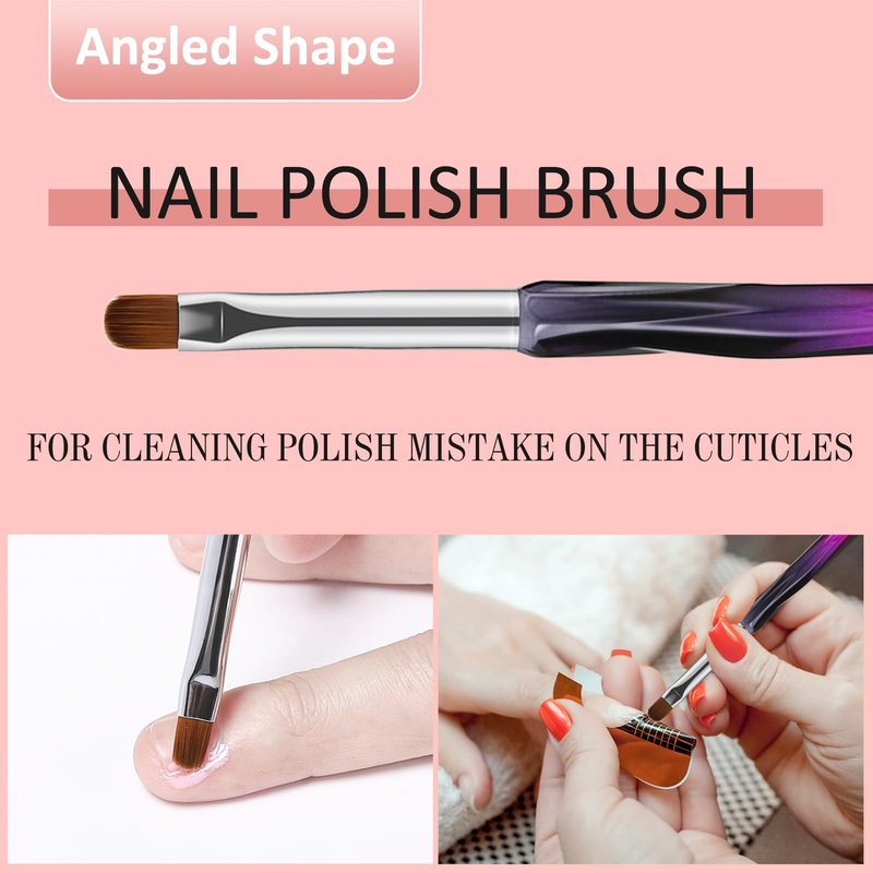 GEMSANVA Nail Art Clean Up Brushes,3PCS Nail Brush For Cleaning Polish Mistakes on the Cuticles,Flat/Oval/Fine Angled Gel Nail Brushes For Nail Art Design Painting and DIY Tools (BLACK PURPLE)