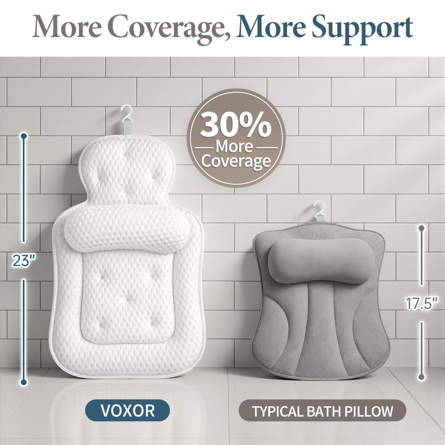 Bath Pillows for Tub, Comfortable Bathtub Cushion for Head and Neck with Soft 3D Mesh Fabric and 54 Non-Slip Suction Cups, Relaxing Tub and Shower Accessories Spa Gift White Extra Thick