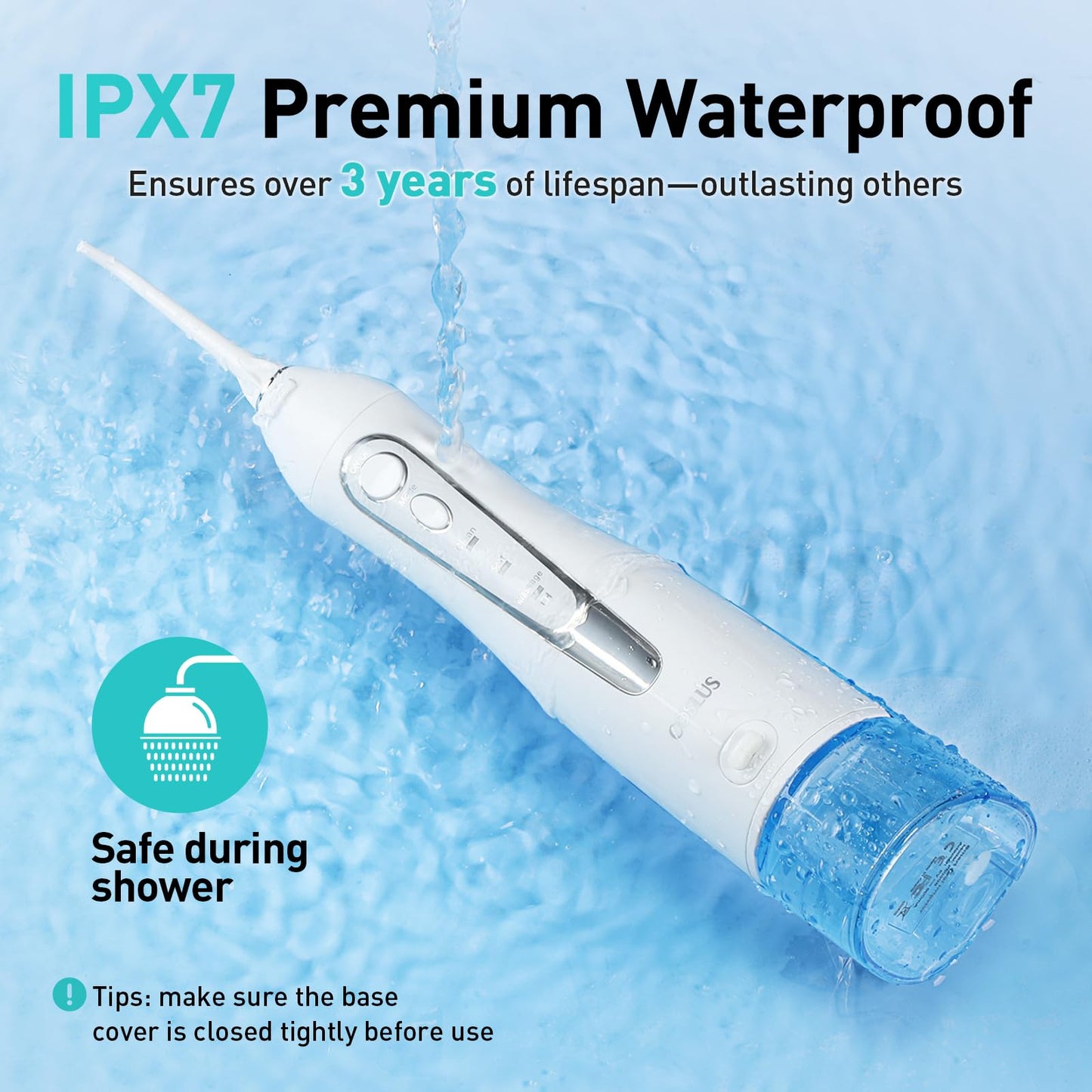 COSLUS ADA Accepted Water Dental Flosser Teeth Pick C20: Portable Cordless Oral Irrigator 300ML Rechargeable Travel Irrigation Cleaner IPX7 Waterproof Electric Flossing Machine, Professional Set White
