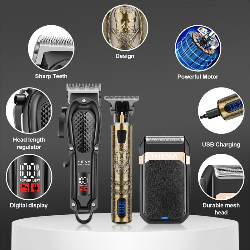 Professional Hair Clippers for Men - Cordless 3-in-1 Hair Cutting Kit with LED Display | USB-C Rechargeable Foil Shaver