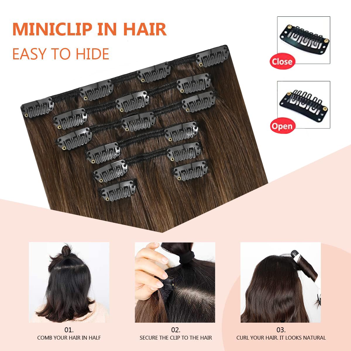 UGOTRAYS Balayage Hair Extensions Real Human Hair, Ombre Medium Brown Fading to Caramel Blonde 12 inches 70g Highlights 100% Human Hair Natural Straight Woman Beauty Clip ins #4/27/4
