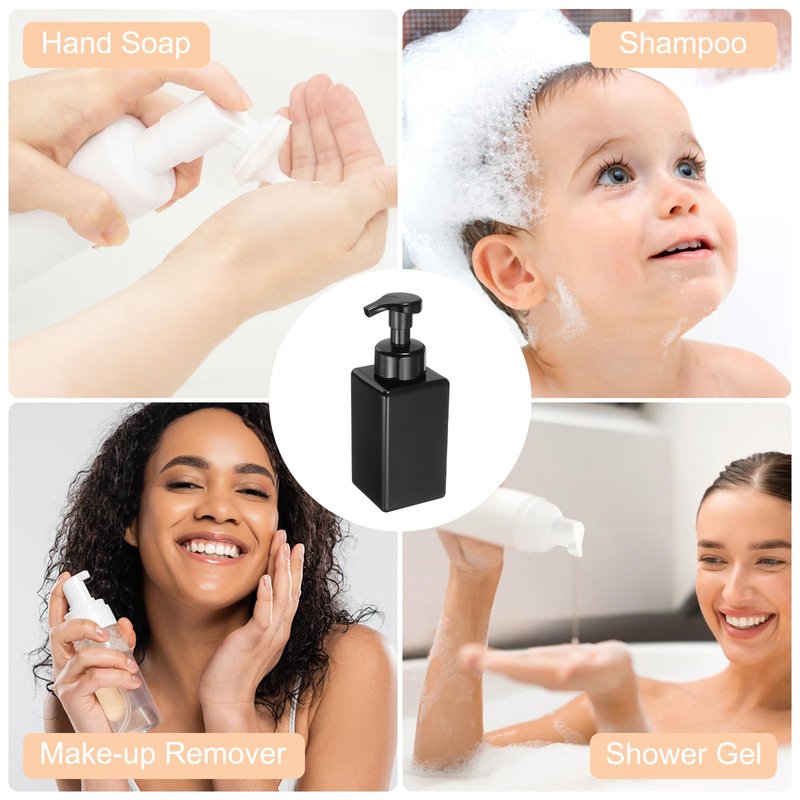 uxcell 3PCS Square Empty Foam Pump Bottle, 450ml Travel Foam Soap Dispenser Empty Refillable Plastic Pump Bottle for Lash Shampoo, Hand Soap, Facial Lotion(6", Clear Brown)
