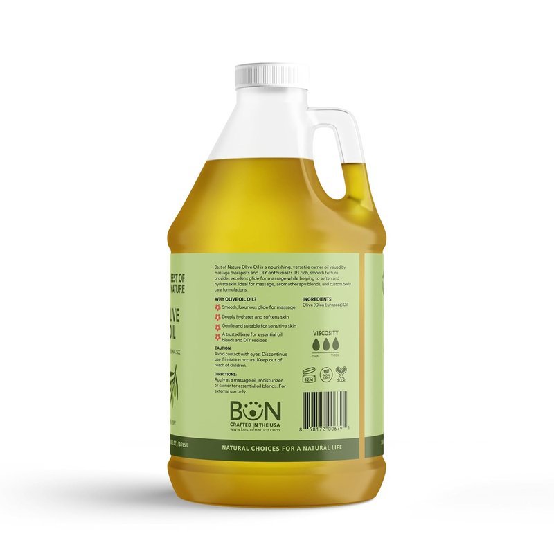 100% Pure Olive Massage & Body Oil - Cold Pressed, Unscented Moisturizer for Skin & Hair | Half Gallon (64 fl oz)